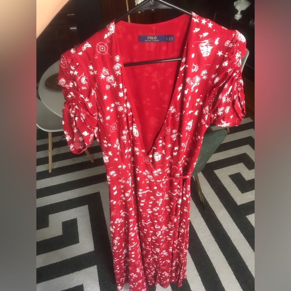 Polo Ralph Lauren Pippa Middleton Red Floral Wrap Dress with Nautical Print - Picture 7 of 10